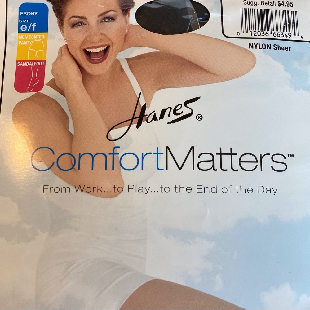 HANES Women’s Comfort Matters Sheer Nylons Sandalfoot Ebony size ef - Picture 2 of 13